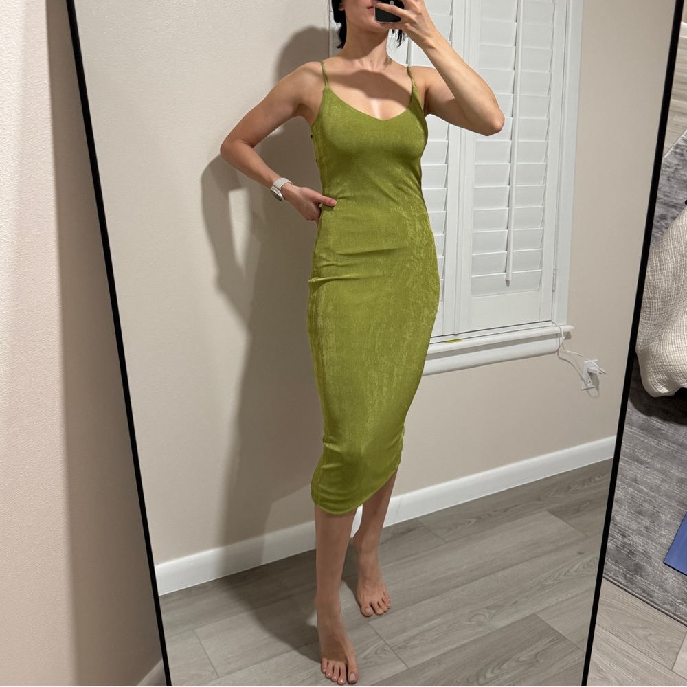 Elegant Olive Green Midi Dress